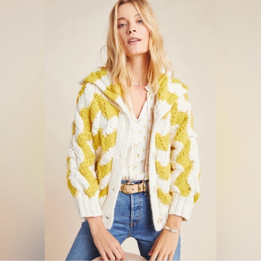 Anthropologie Yellow and White Knit Cardigan